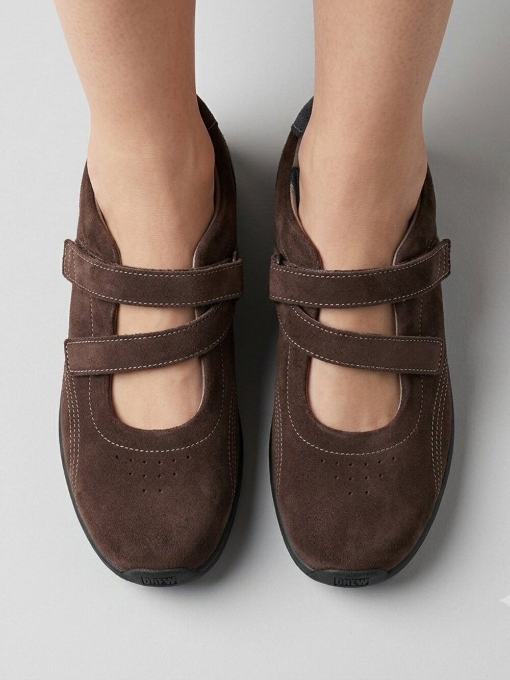Drew Womens Espresso Brown Suede Mary Jane Velcro Comfort Orthopedic Size 10W
